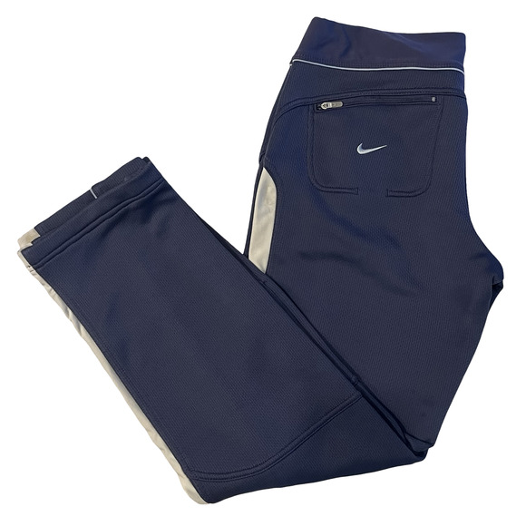 Nike Pants Womens Small Navy Blue White Dri-FIT Tapered Track Athletic Gym - Picture 1 of 12